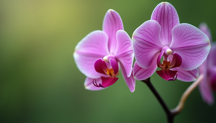 צילום מקרוב של סחלב פורח בצבע ורוד עז, על רקע ירוק טבעי