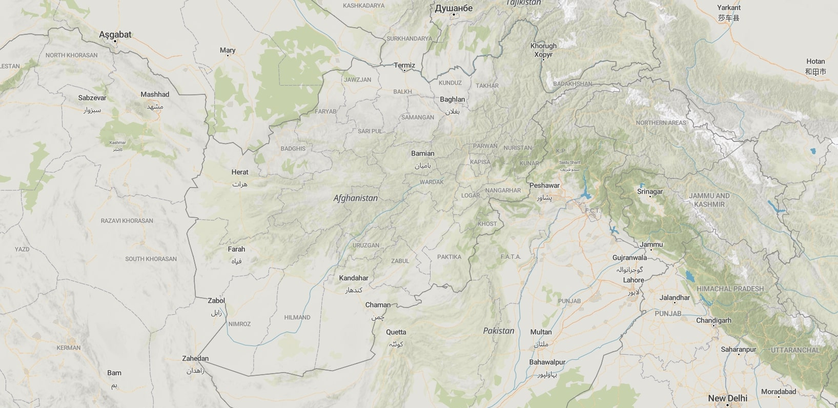 Map of Afghanistan, showing cities and terrain features, mountains visible.