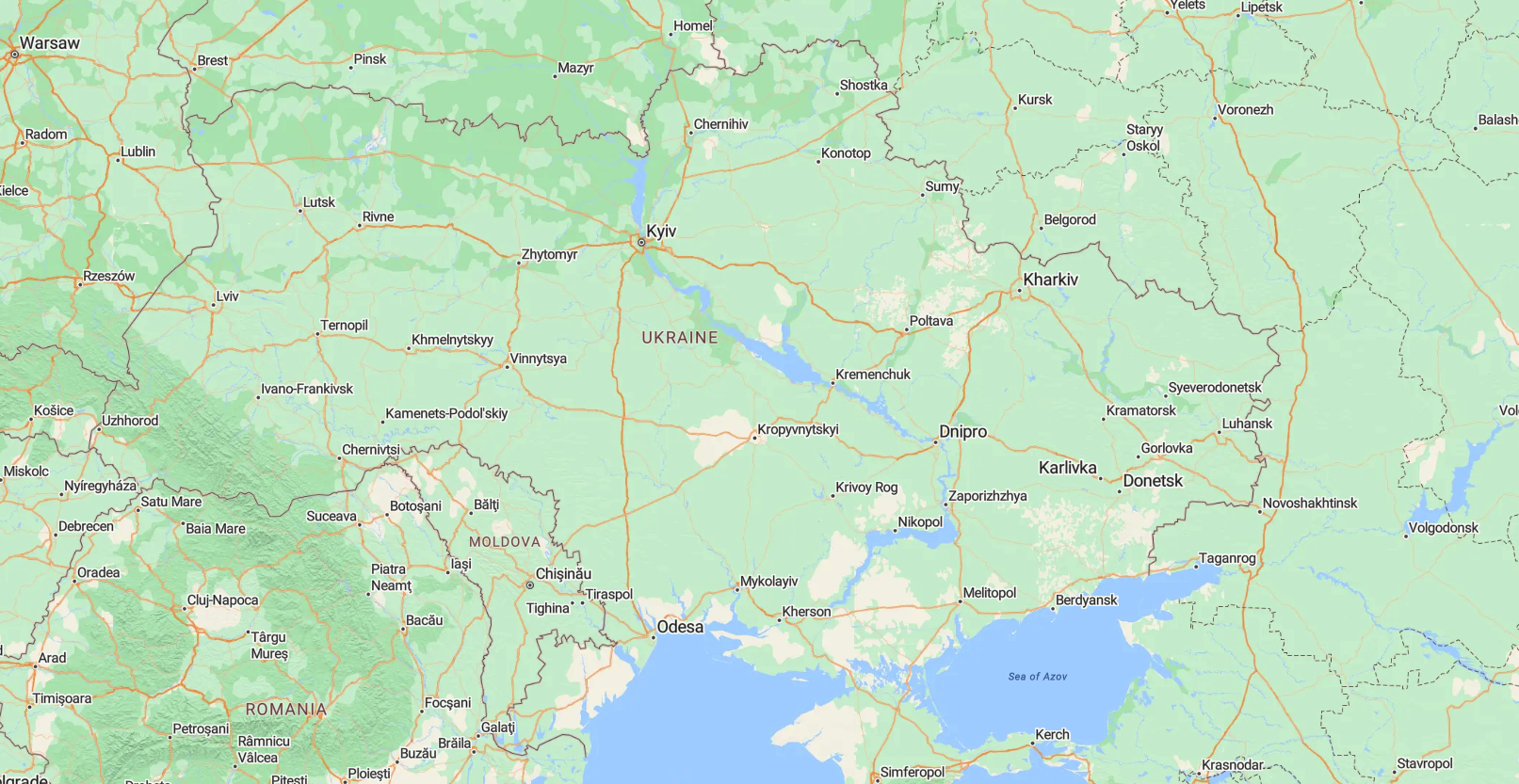 Map of Ukraine showing cities, rivers, and geographical features in detail.