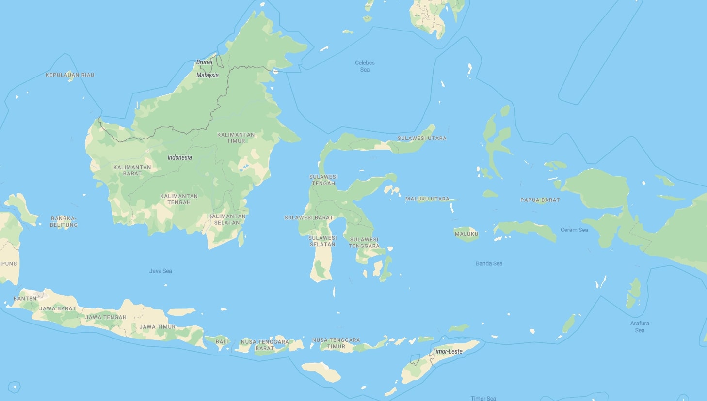 Map of Indonesia, showcasing islands and surrounding waters, geography context.