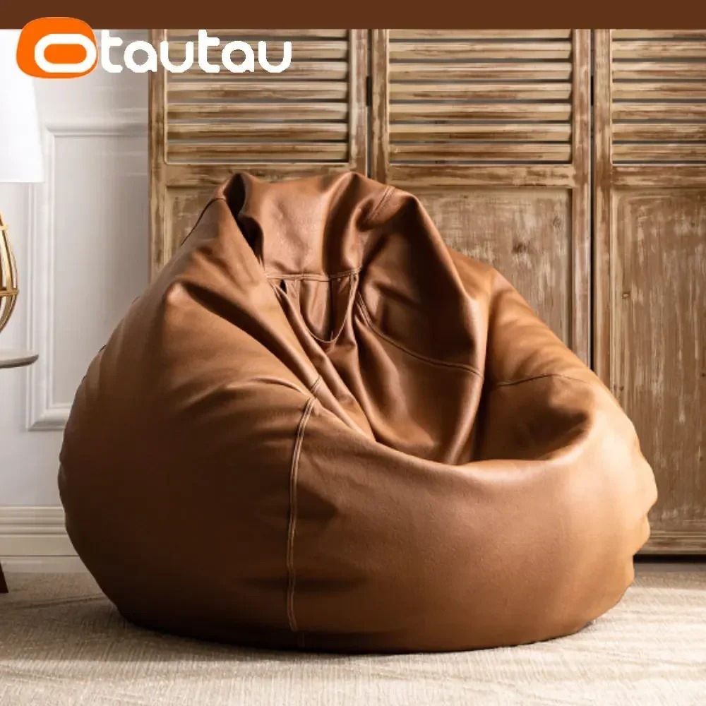 OTAUTAU 70cm Faux Leather Bean Bag Sofa with Filler