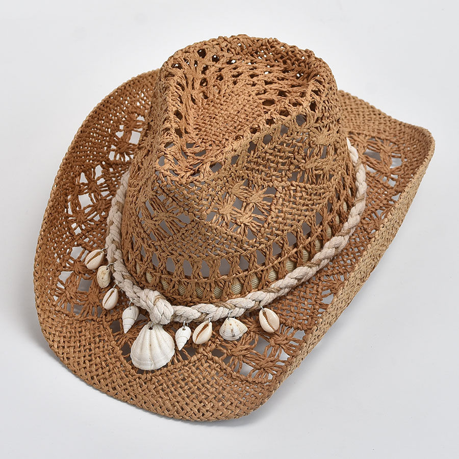 Thumbnail: Women's Hand-Woven Straw Sun Hat with Shell Detail
