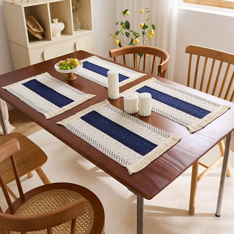Thumbnail: Farmhouse Woven Tassel Rectangular Table Placemats