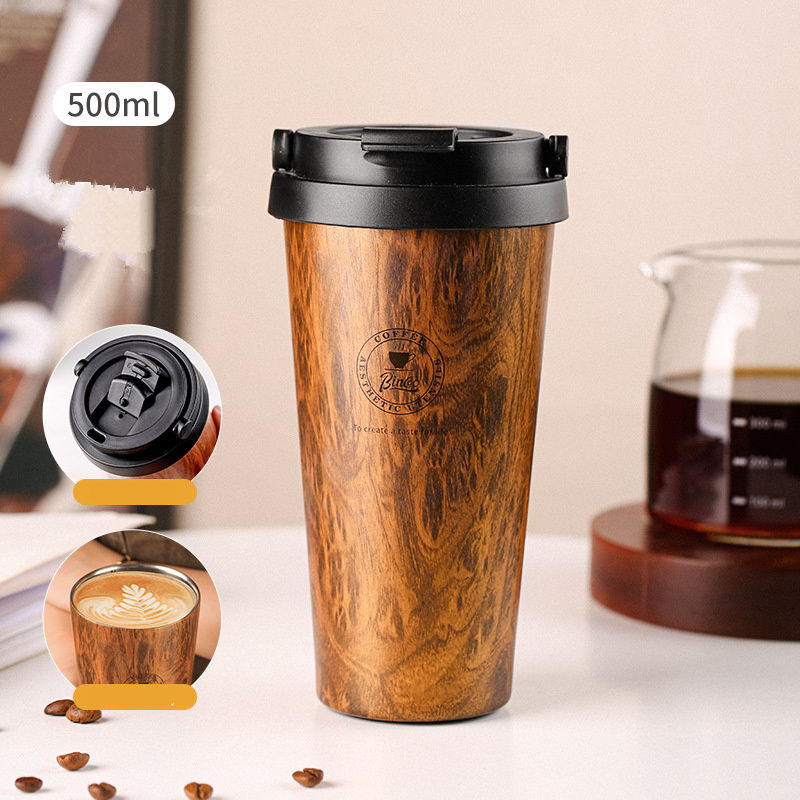 Thumbnail: Wood Grain Insulated Stainless Steel Travel Mug