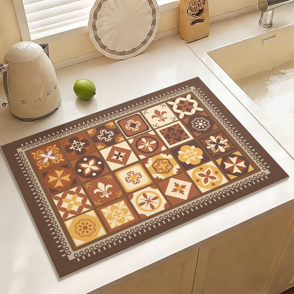 Thumbnail: Vintage Tile Pattern Absorbent Kitchen Sink Mat