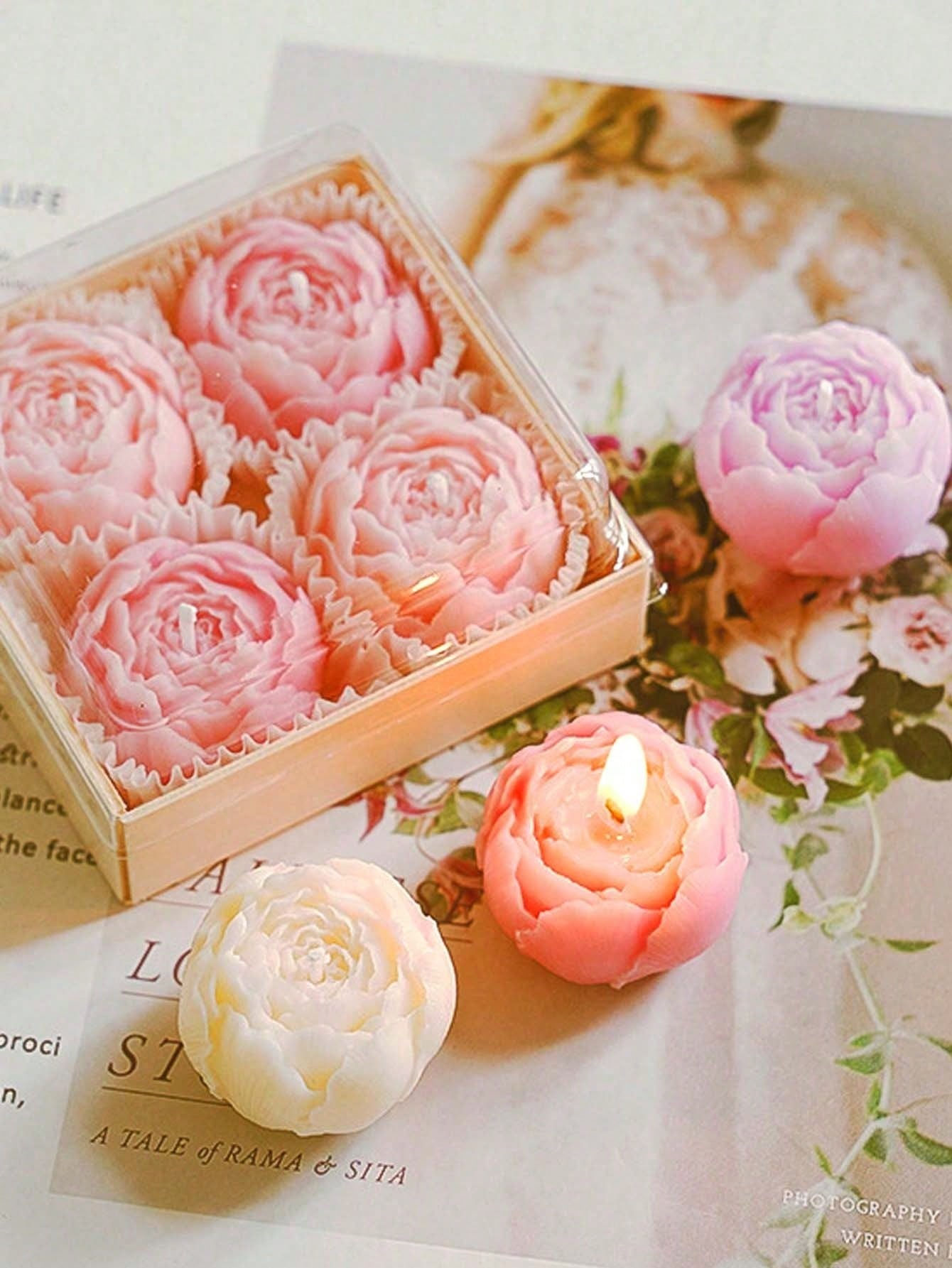 Handmade Rose Scented Bouquet Candles (Set of 4)