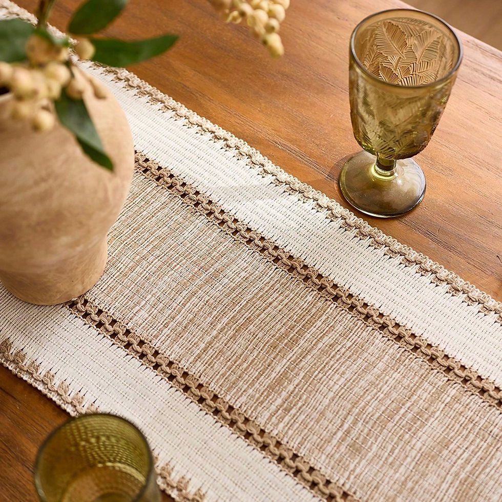 Thumbnail: Boho Striped Green Table Runner with Tassels