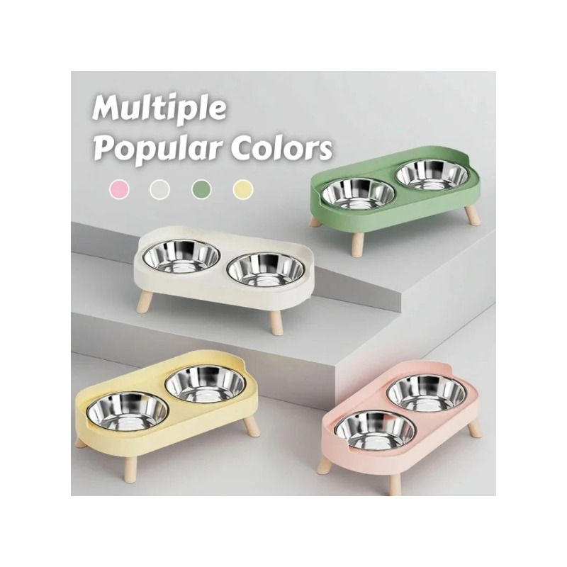 Thumbnail: Elevated Dual Stainless Steel Pet Food and Water Station