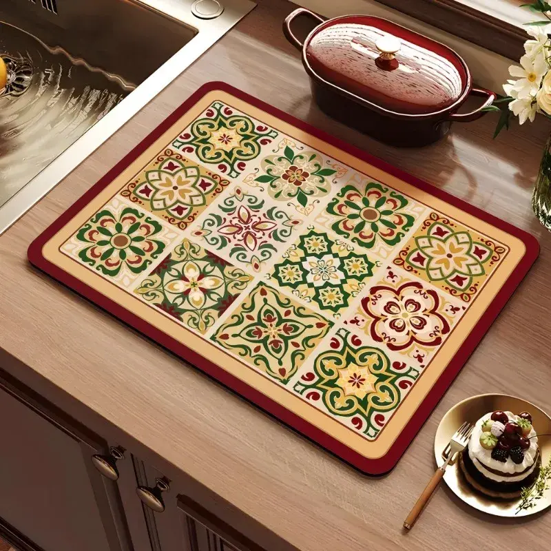 Thumbnail: Vintage Floral Diatomaceous Earth Kitchen Drying Mat