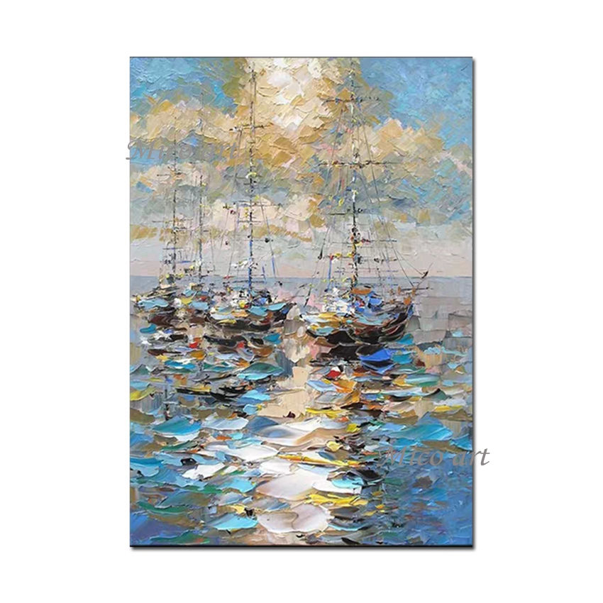 Thumbnail: Abstract Seaside Sailing Boat Textured Oil Painting