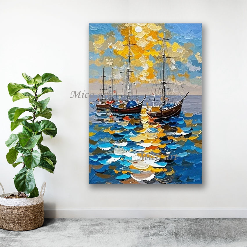 Thumbnail: Abstract Seaside Sailing Boat Textured Oil Painting