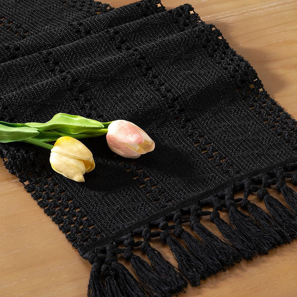 Thumbnail: Boho Rustic Farmhouse Table Runner with Tassels