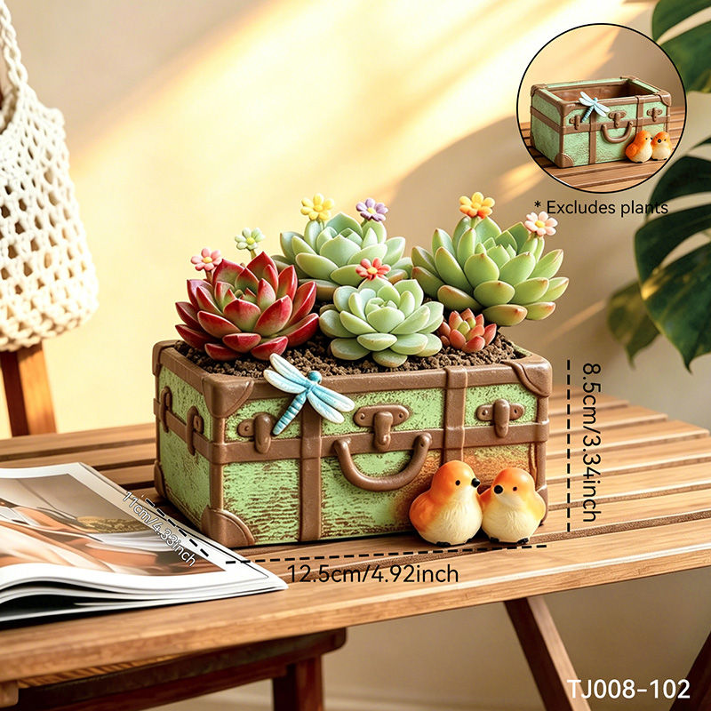 Thumbnail: Antique Trunk Resin Succulent Planter with Bird and Butterfly Detail