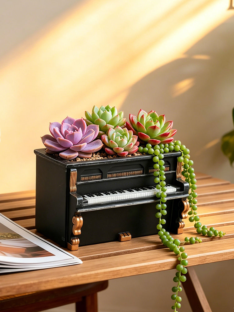Thumbnail: Retro Mini Piano Resin Planter for Succulents