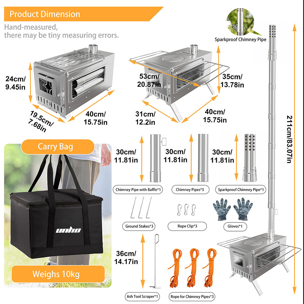 Thumbnail: unho Portable Stainless Steel Wood Burning Tent Stove