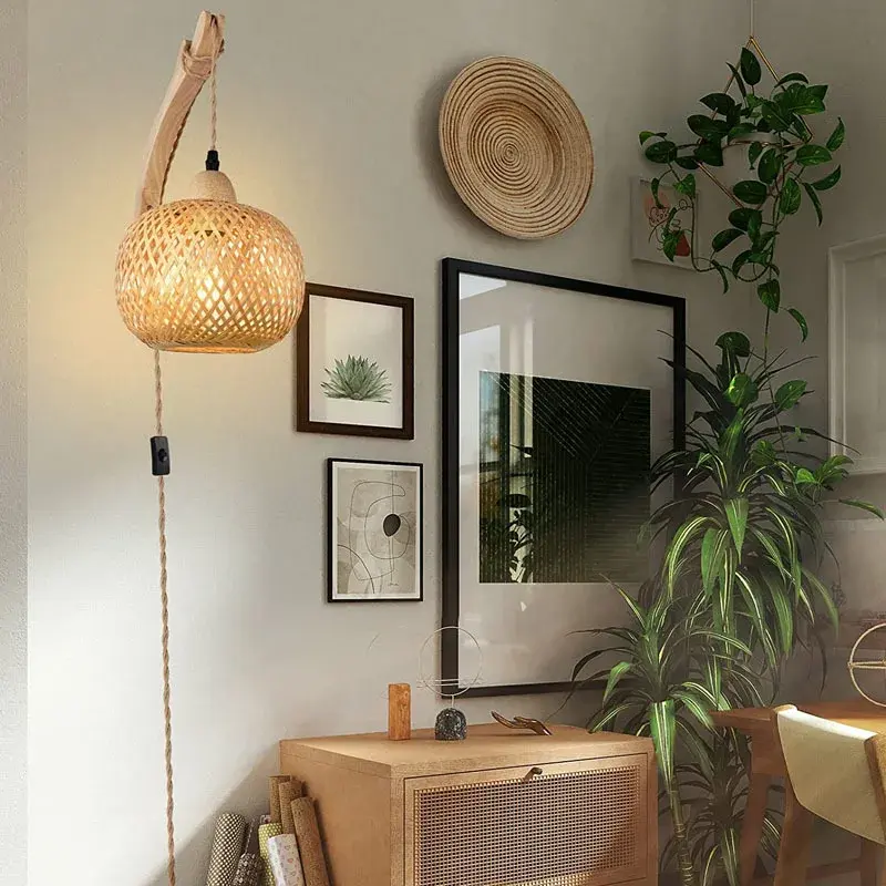 Thumbnail: Hand-Woven Bamboo Lantern Wall Lamp