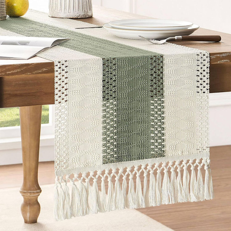 Thumbnail: Boho Rustic Farmhouse Table Runner with Tassels