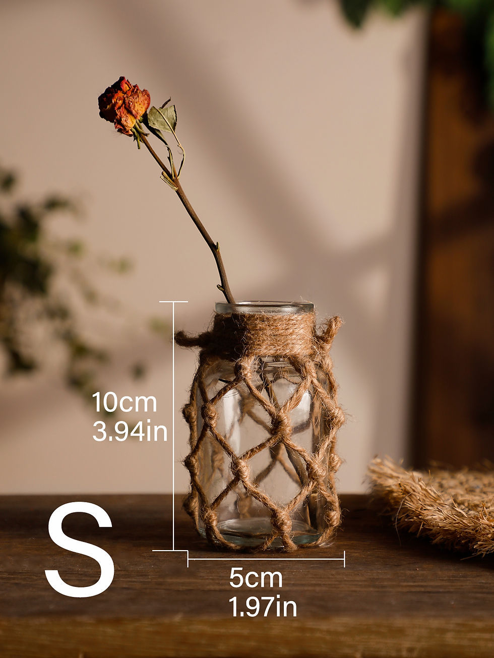 Thumbnail: Rustic Hanging Glass Vase with Hemp Rope Net