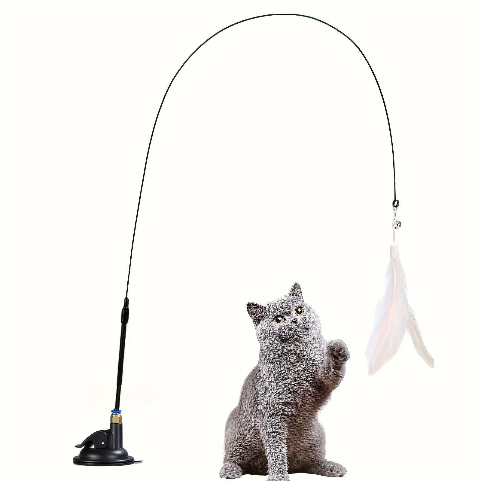 Interactive Cat Teaser Toy with Suction Cup and Feather Wand