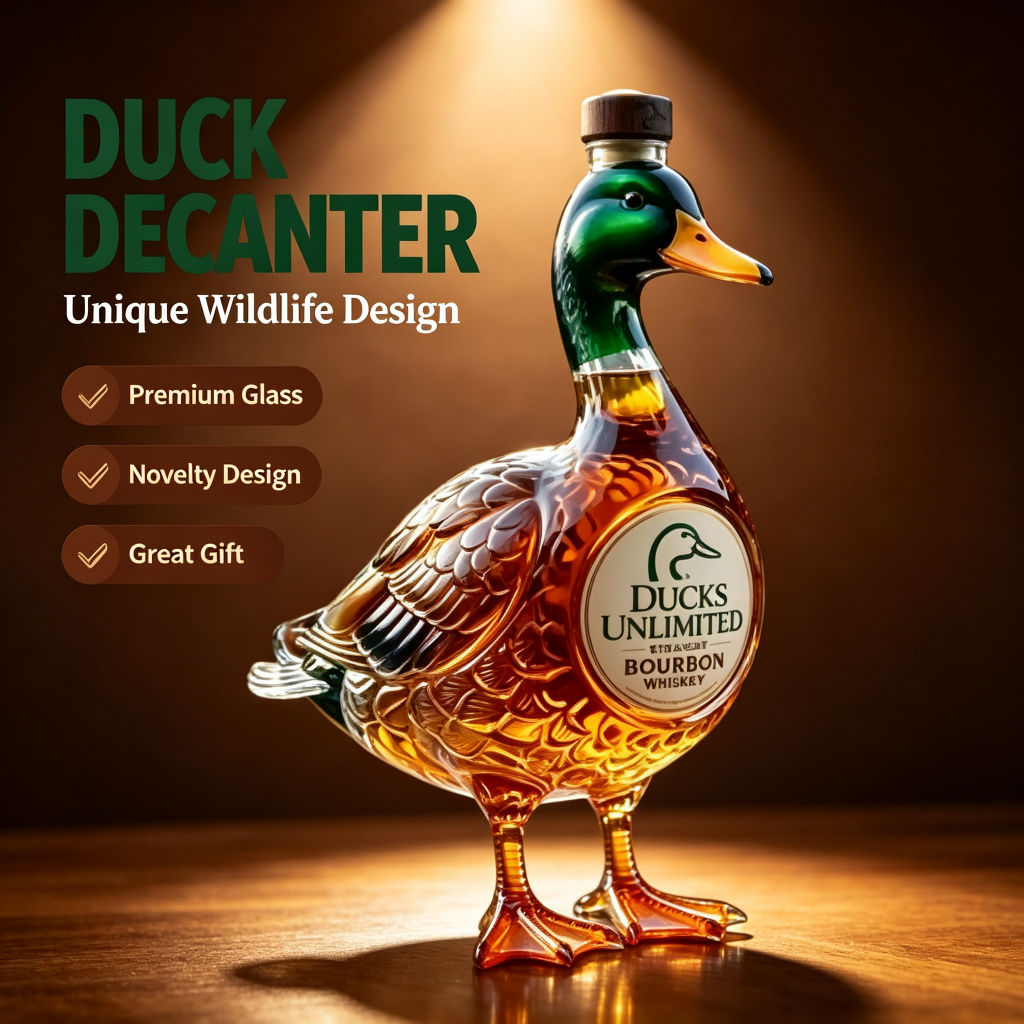 Duck Shaped Crystal Whiskey and Bourbon Decanter