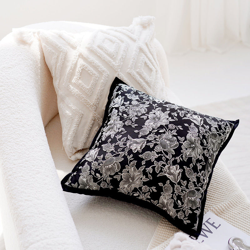 Thumbnail: Vintage Floral Black and White Cushion Cover