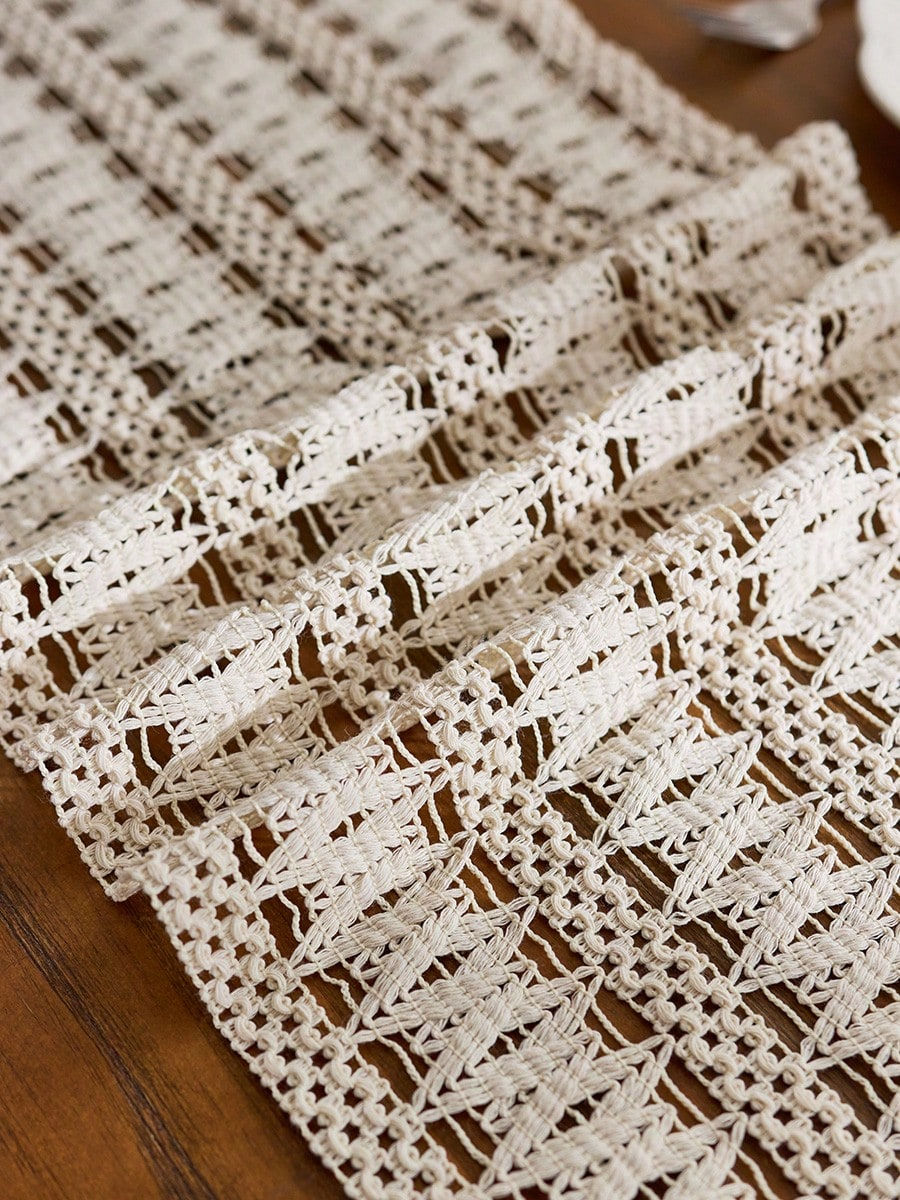 Thumbnail: Boho Farmhouse Tasseled Table Runner in Beige