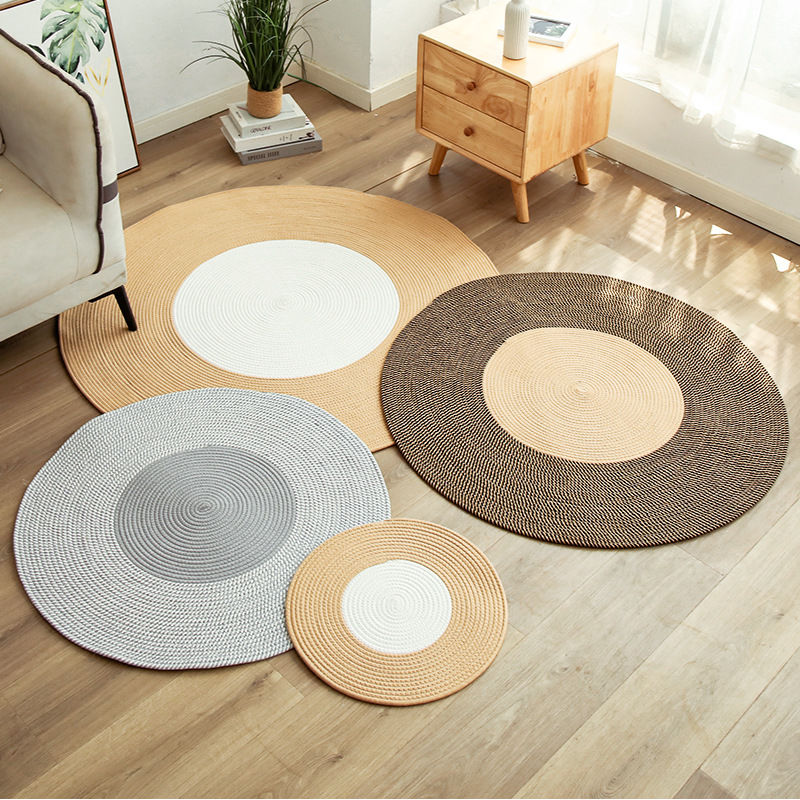 Thumbnail: HeMu Round Woven Cotton Rug with Tassel