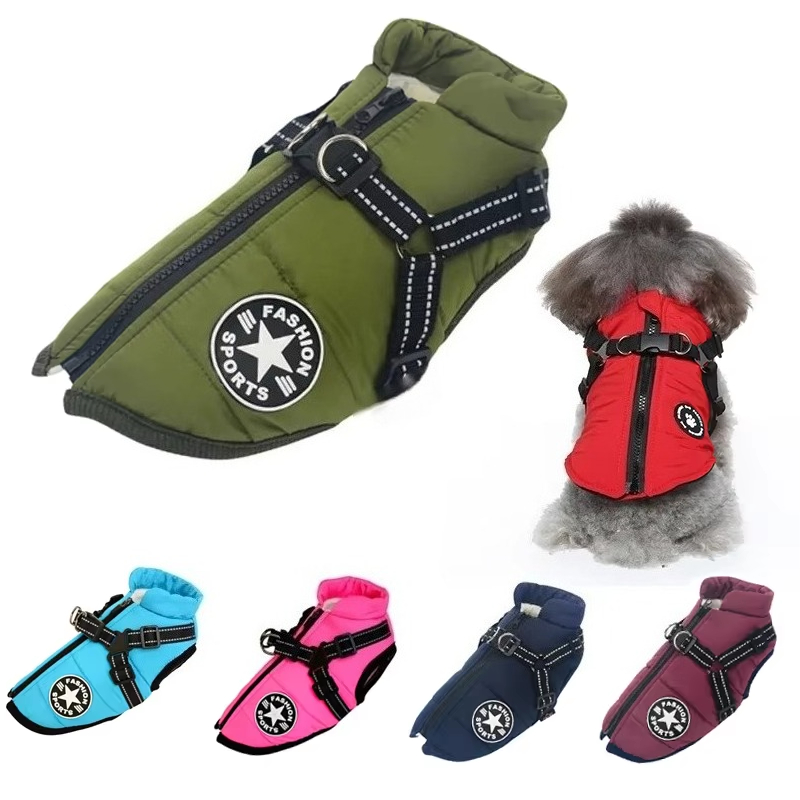Large Winter Warm Waterproof Dog Jacket with Harness