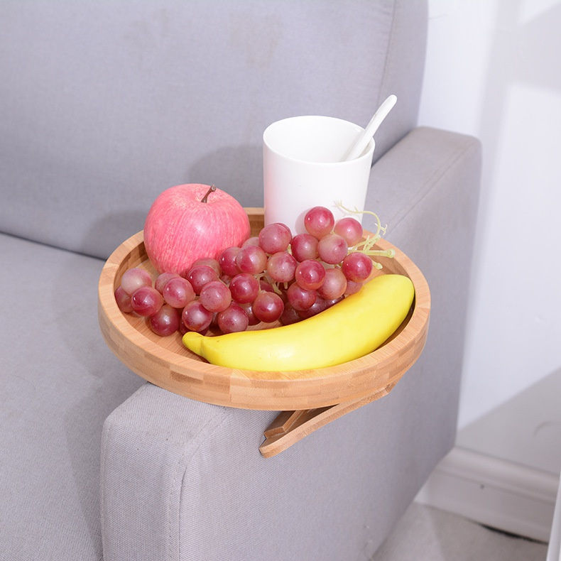 Thumbnail: Natural Wooden Sofa Armrest Clip-On Tray Table