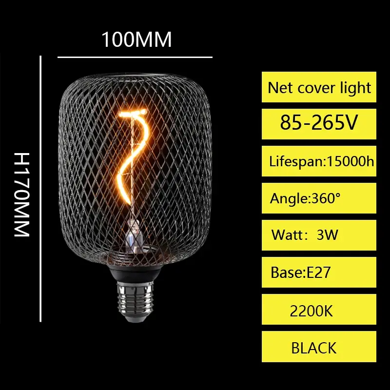 Thumbnail: Black and Gold Wrought Iron Mesh LED Bulb E27