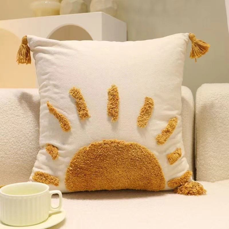 Thumbnail: Bohemian Geometric Embroidered Long Cushion Cover with Tassels