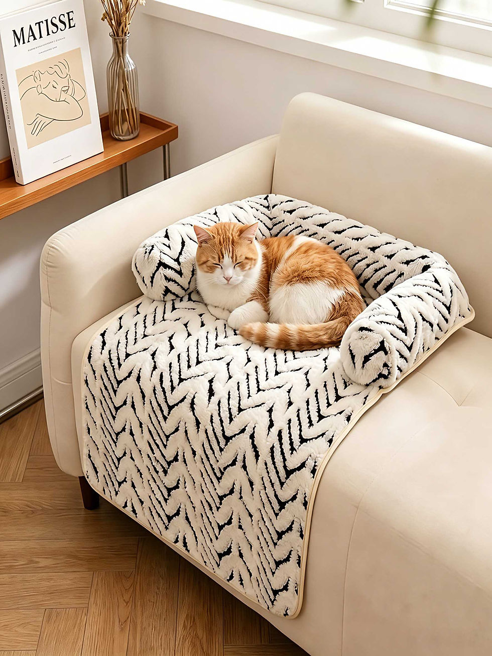Thumbnail: Plush Pet Sofa Bed Mat with Bolster and Anti-Slip Base