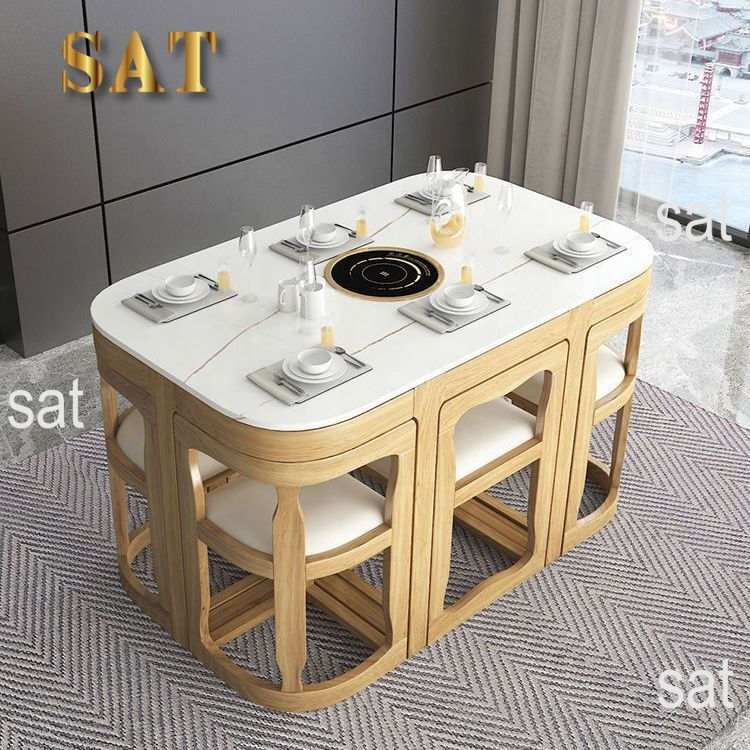 Thumbnail: Modern Square Marble Top Dining Table Set with Chairs