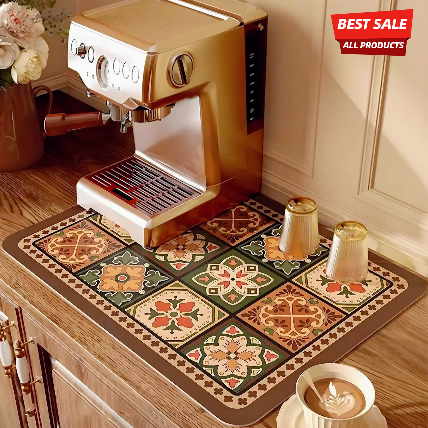 Bohemian Absorbent Coffee Machine Drying Mat