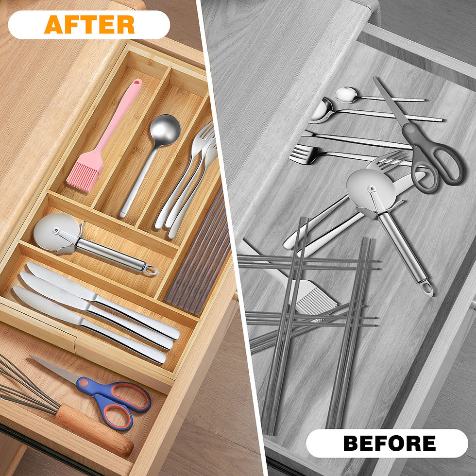 Thumbnail: Expandable Bamboo Kitchen Drawer Cutlery Tray