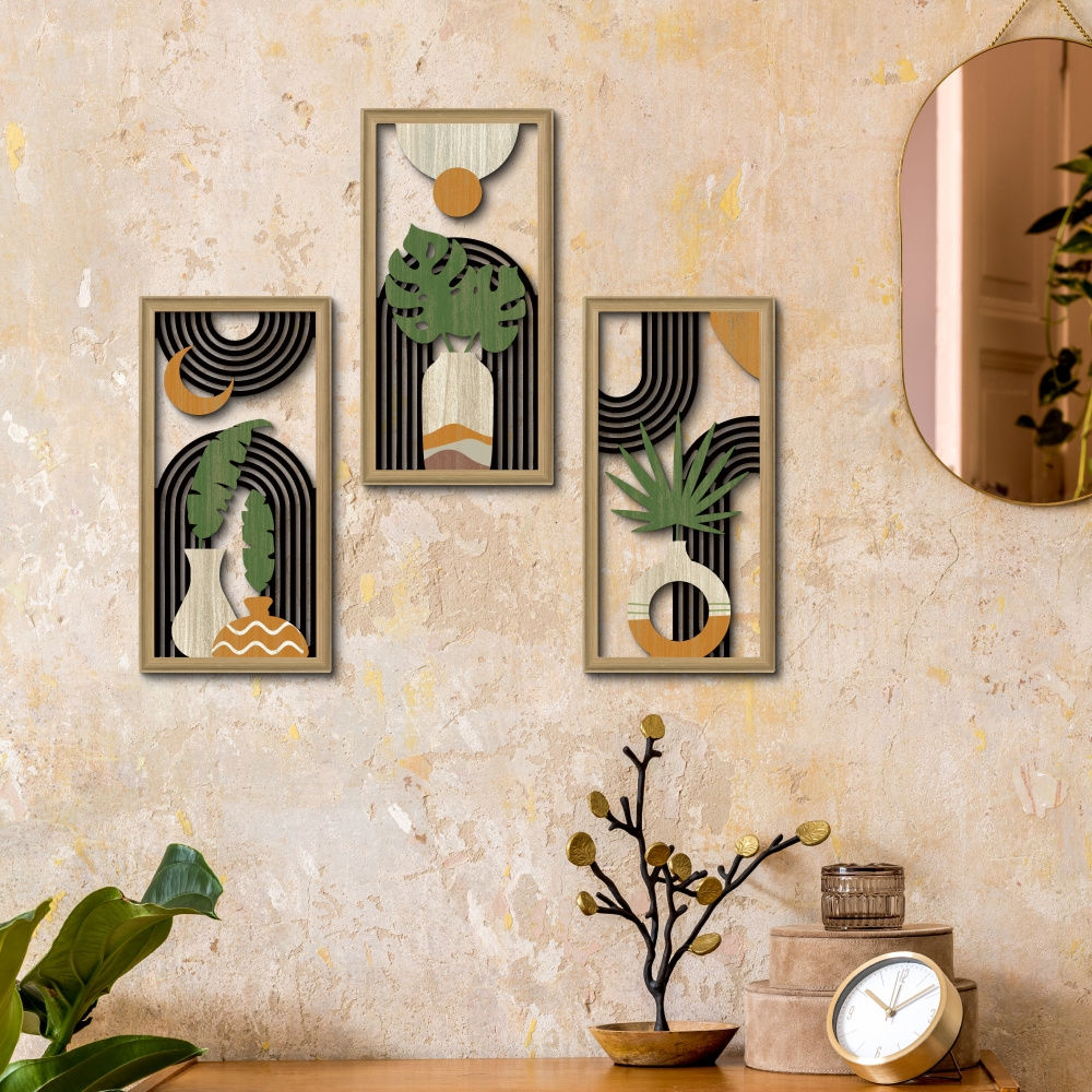 3-Piece Boho Wooden Leaf Wall Art Set
