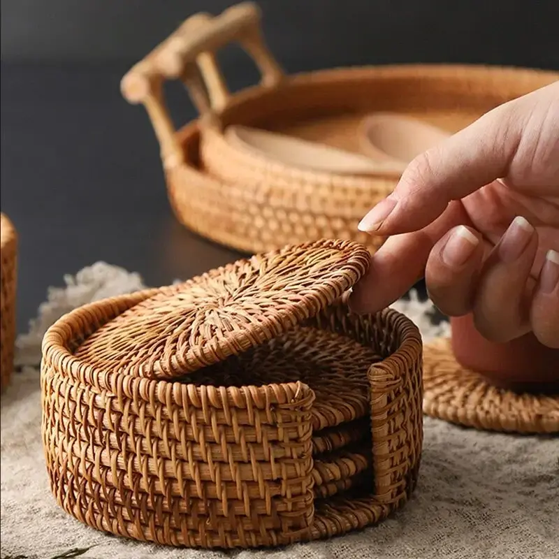 Thumbnail: Rattan Weave Drink Coasters Set of 6