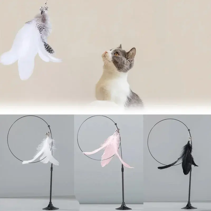 Thumbnail: Interactive Suction Cup Cat Teaser Wand with Feather and Bell
