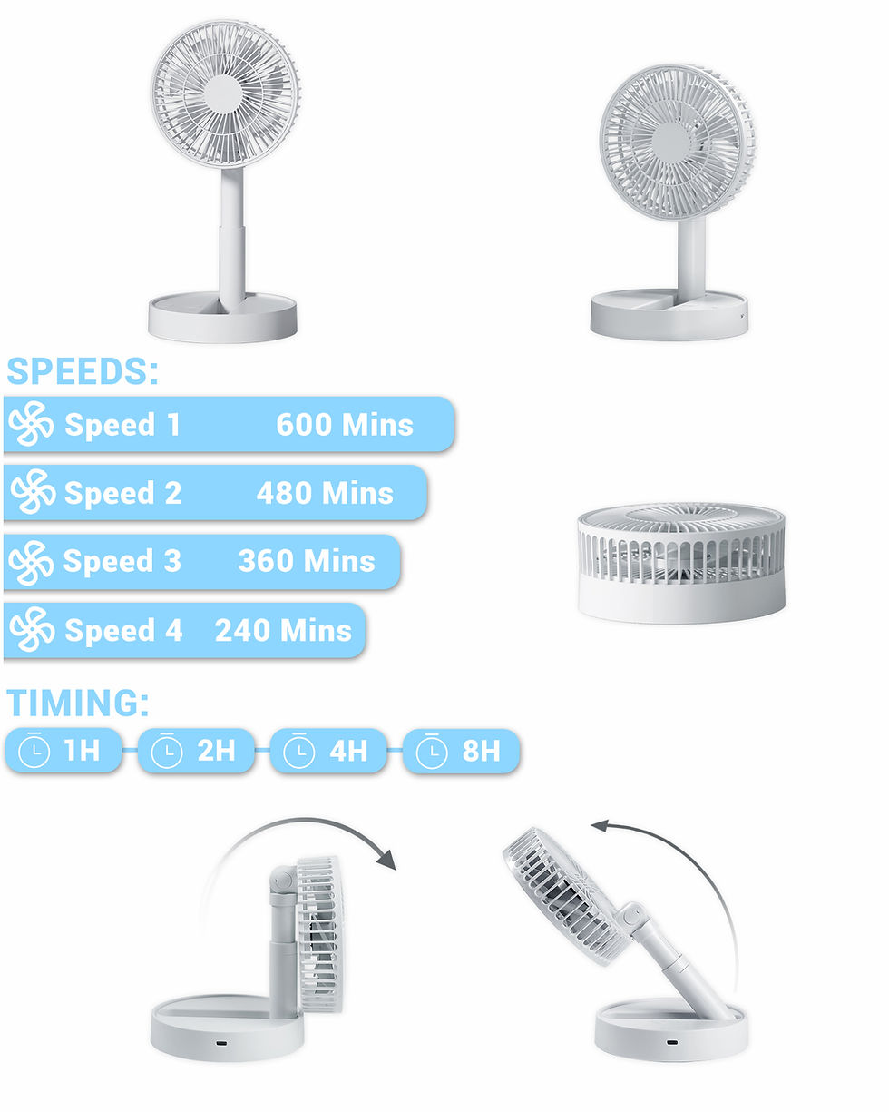 Thumbnail: Foldable Mini USB Table Fan with 4 Speeds and Timer