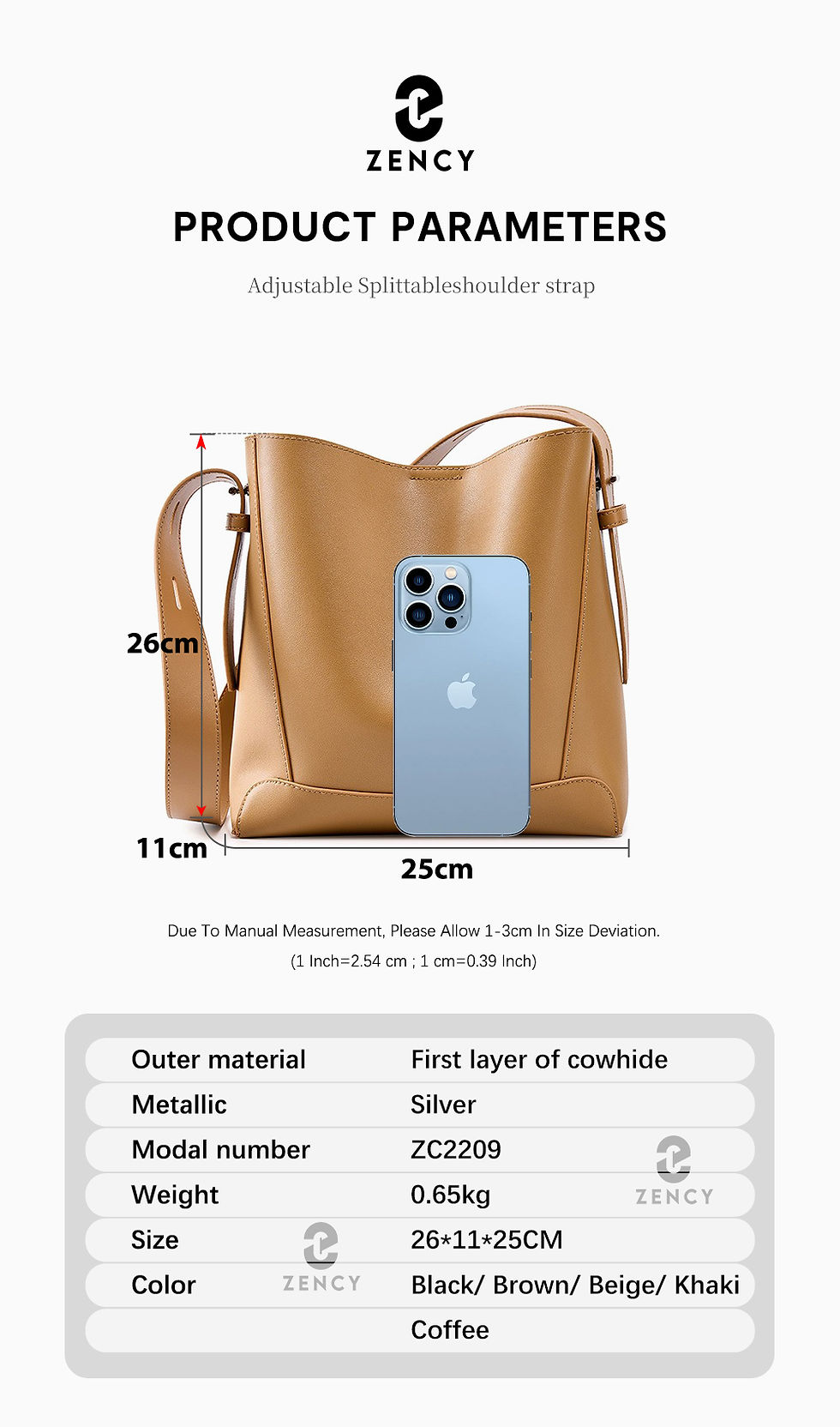 Thumbnail: Zency Two-Layer Cow Leather Commuter Shoulder Bag