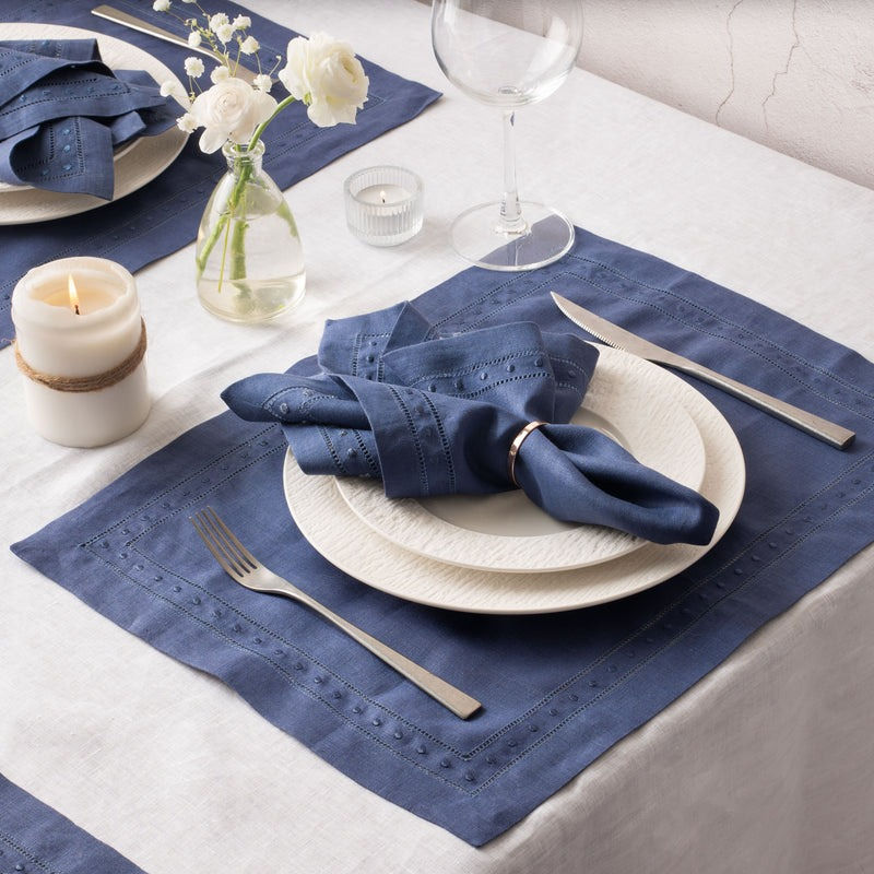 Thumbnail: Natural Linen Napkins - Navy Blue