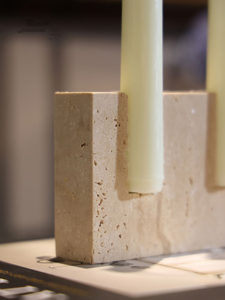 Thumbnail: Vintage Travertine 2-Hole Marble Candlestick Holder