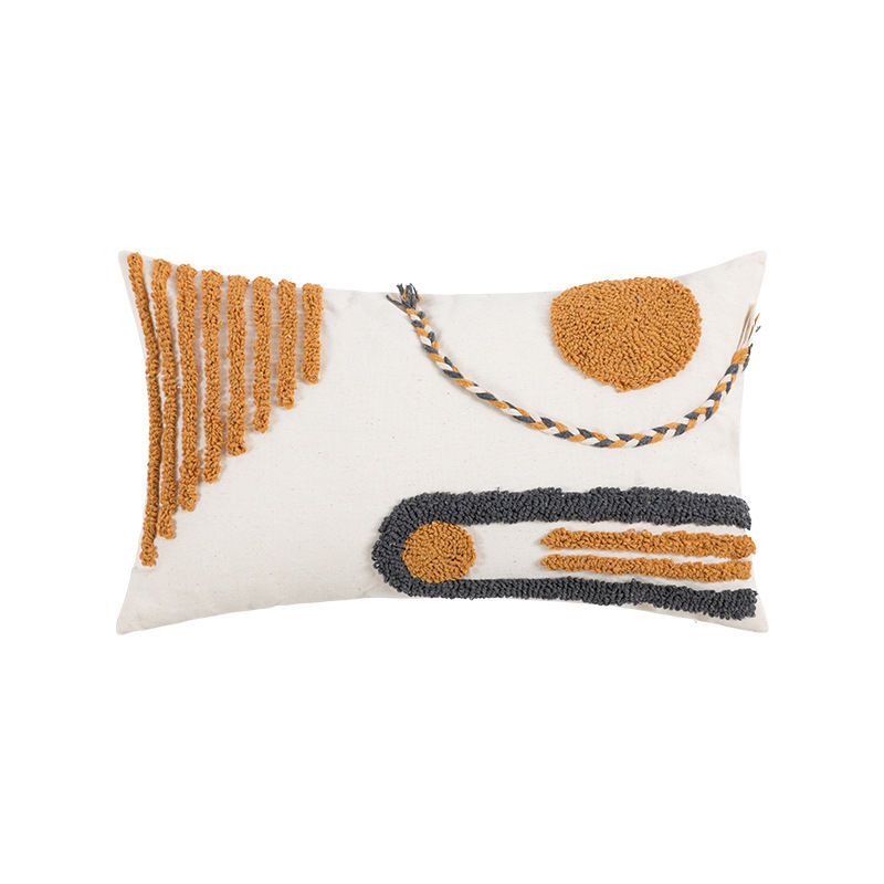 Thumbnail: Bohemian Geometric Embroidered Long Cushion Cover with Tassels