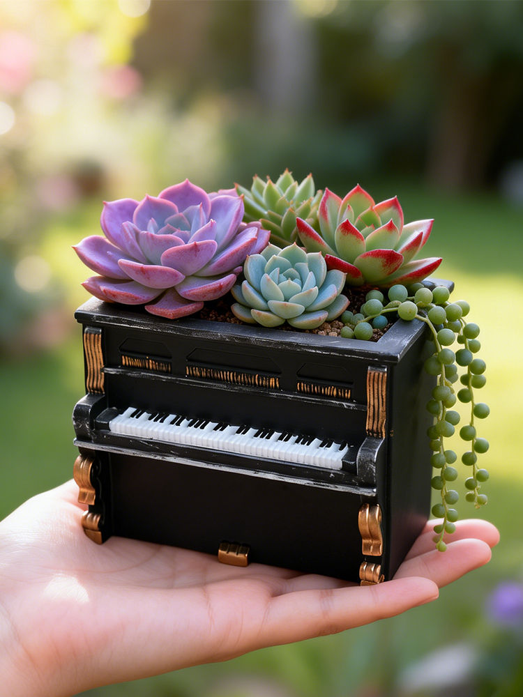 Thumbnail: Retro Mini Piano Resin Planter for Succulents