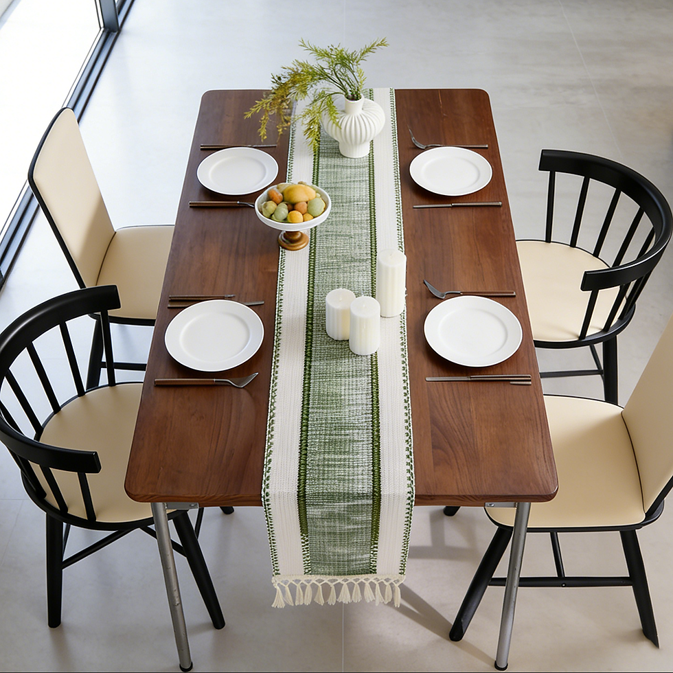Thumbnail: Boho Striped Green Table Runner with Tassels