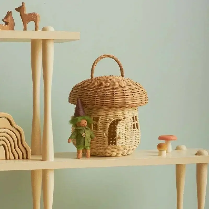 Thumbnail: Handmade Rattan Woven Mushroom Storage Basket Bag