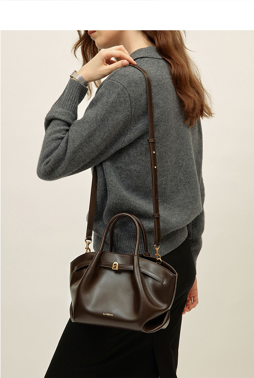 Thumbnail: La Festin Large Capacity Split Leather Tote and Shoulder Bag
