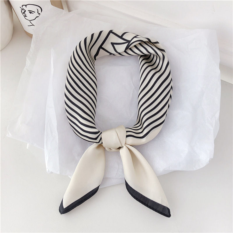 Thumbnail: Minimal Striped Silk-Feel Scarf – Elegant Korean-Inspired Square Neck Scarf