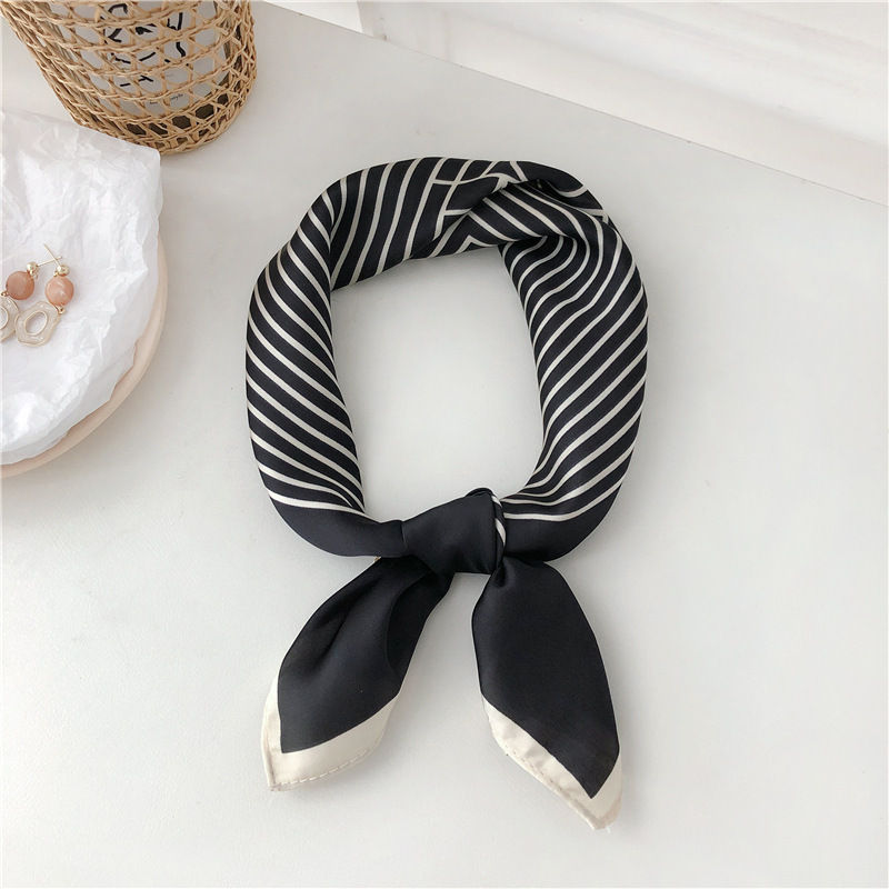 Thumbnail: Minimal Striped Silk-Feel Scarf – Elegant Korean-Inspired Square Neck Scarf