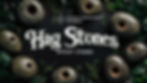 Hag stones and green leaves on a dark background. Text reads "Magick & Witchcraft Academy. Hag Stones. Witchy Stones."